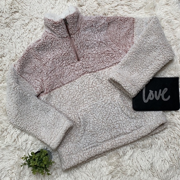 Love Tree 1/4 Zip Colorblock Sherpa ๐ Pink - Picture 2 of 13